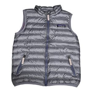 Patagonia Kids’ Down Puffer zip up duck down feather Vest grey purple size 5t